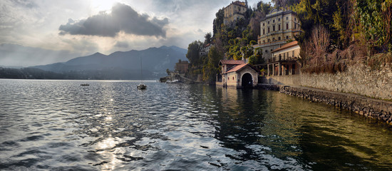 view of the embankment of Lake Orta in the north of Italy.