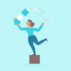 Vector illustration in flat linear style - female business characters - girl power concept and woman empowerment