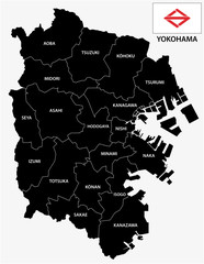 yokohama administrative and political vector map with flag