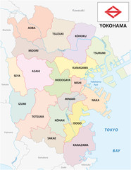 yokohama administrative and political vector map with flag