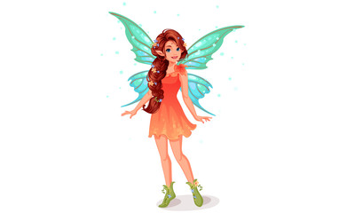 Fototapeta na wymiar Cute little fairy with beautiful long braided hairstyle