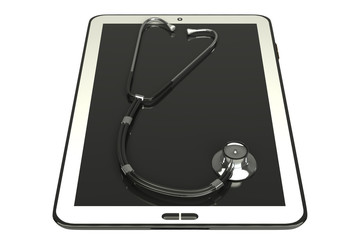 Fototapeta na wymiar Tablet PC and stethoscope; concept. white background. isolated. 3d