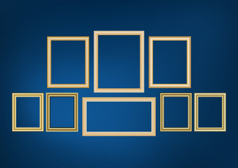 Set of decorative frame picture with gold border, Vector design on blue background with copy space in premium concept.