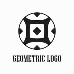 Round abstract geometric logo template design in art deco vintage style. Vector illustration.