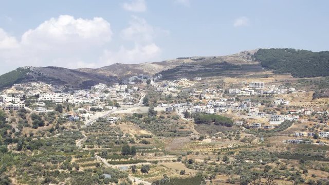 Ein Qiniyye or 'Ayn Qunya Arabic Druze community village on Mount Hermon and the Golan Heights. Time lapse