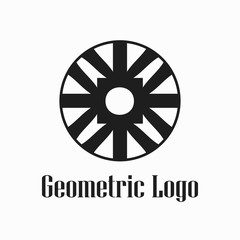 Round abstract geometric logo template design in art deco vintage style. Vector illustration.