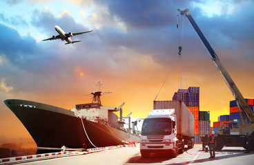 Transportation, import-export, commercial logistic, shipping business industry, container truck,...