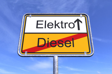 Ortsschild - Ortstafel - Elektro - Diesel - Himmel - Wolken