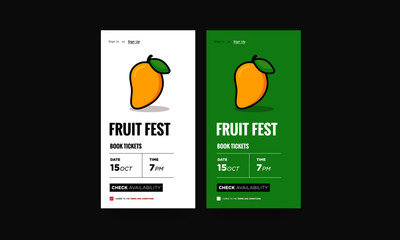 Fruit Festival App Interface Design with Cute Mango Vector Illustration