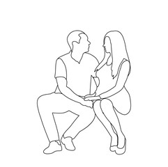  isolated, sketch, contour guy and girl sit