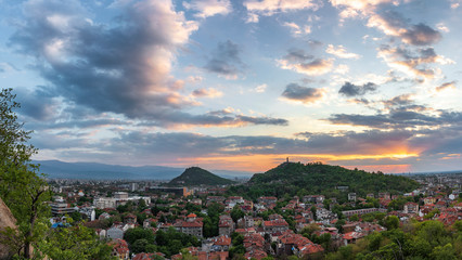 Sunset over Plovdiv city, european capital of culture 2019