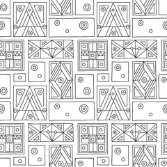 Seamless vector pattern. Black and white geometrical hand drawn background with etnic elements. Print for background, wallpaper, packaging, wrapping, fabric. Tribal grafhic design