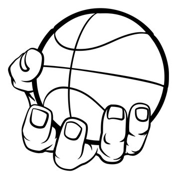 A strong hand holding a basketball ball. Sports graphic