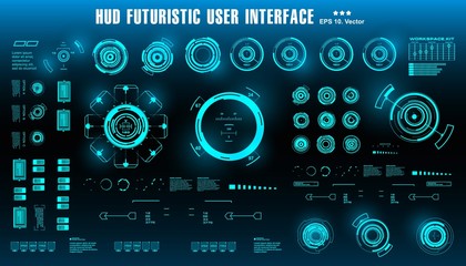HUD futuristic blue user interface, dashboard display virtual reality technology screen, target