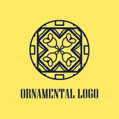 Round abstract geometric logo template design in art deco vintage style. Vector illustration.