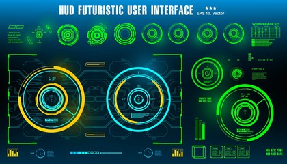 Dashboard display virtual reality technology screen. HUD futuristic green user interface, target