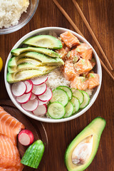 Poke bowl, traditional Hawaiian raw fish salad