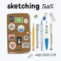 Cartoon style set of sketching tools