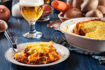Portion of shepherd's pie or cottage pie on a plate