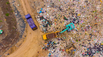 Aerial view, landfill disposal and sorting