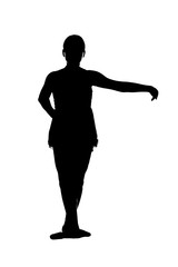 Fototapeta na wymiar JPG of young teen female ballet dancer in RAD ballet poses black silhouette on white background; Third 3rd position from teacher's perspective