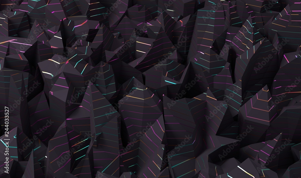 Poster abstract geometric polygonal structure with metallic lines. 3d render / rendering.