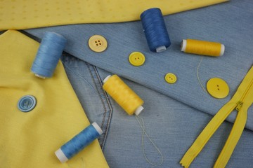 The combination of colors in the design of clothes, yellow and blue, background