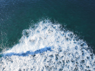 Aerial view from surfers in a wave.  Drone photo. Surf Spot