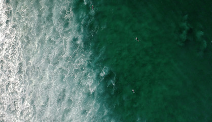 Aerial view from surfers. Drone photo. Surf Spot