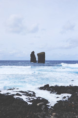 Fototapeta premium Aerial view from Islets in Mosteiros village. San Miguel island, Azores, Portugal.
