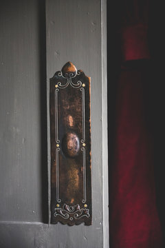 Close up of vintage brass door plate.