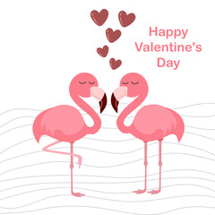 cute flamingo with hearts, vector illustration
