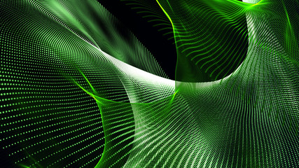 Soaring fabric in space. 3d futuristic illustration. Digital landscape for presentations. Big data techno background. Digital illustration, abstract folded cloth, soaring fabric. 3D rendering.