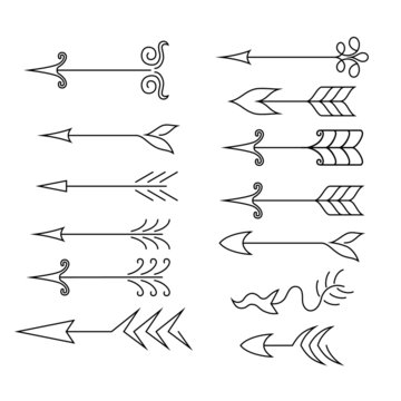 Vector set. Hand drawn arrows. Calligraphy, graphic design elements for page decoration (text divider, pattern, monogram, curlicues), Greeting Cards (wedding, Valentine's, birth day, holidays)