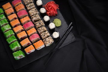 Sushi roll with wasabi and ginger