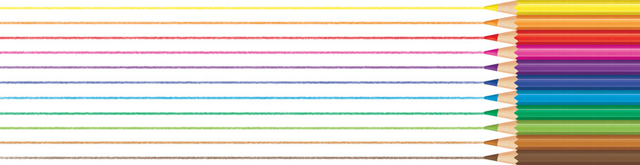 Rainbow color pencils drawn lines. Panorama illustration.