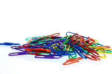 Close up of colourful paper clips