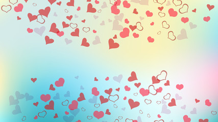The idea of wallpaper design, textiles, packaging, printing, holiday invitation for Valentine's Day. Red on Gradient fond Vector. Spring background. Red hearts of confetti are flying.