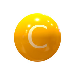 Vitamin C capsule, orange color, on white background, 3D rendering