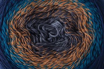 ball of colored threads close up macro, abstract circular background