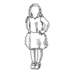 lines, sketch, child, girl stands