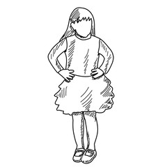 lines, sketch, child, girl stands