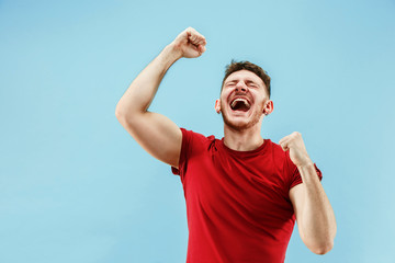 I won. Winning success happy man celebrating being a winner. Dynamic image of caucasian male model...