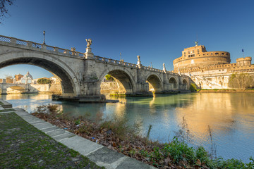 Fototapeta premium Bridge to the Saint Angel Castle over the Tiber river in Rome, Italy