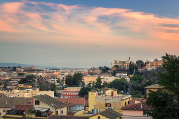 Obraz premium Panorama of Rome city at sunset with beautiful architecture, Italy