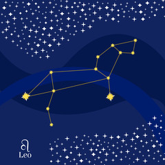 Leo constellation vector. Stars on deep blue sky with Leo zodiac sign - 244040780