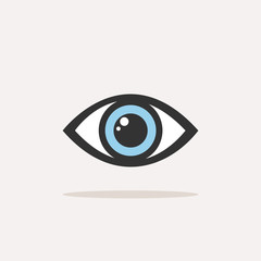 Blue eye icon with shade on a white background