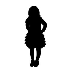 vector, on white background, silhouette of child, girl rejoices