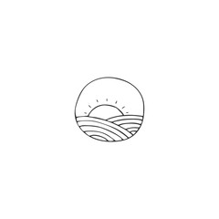 Farm logo element. Vector hand drawn field and a sun.