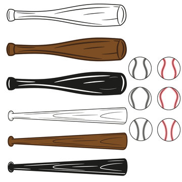 Set of baseball club emblem design elements. Baseball bats and ball. Vector illustration isolated on white background. For sport logo, emblem, symbol.